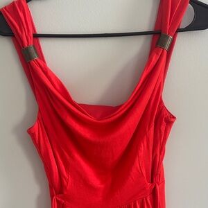 Apt 9 Grecian Style Coral Orange Sleeveless Dress with Bronze Metal Accents